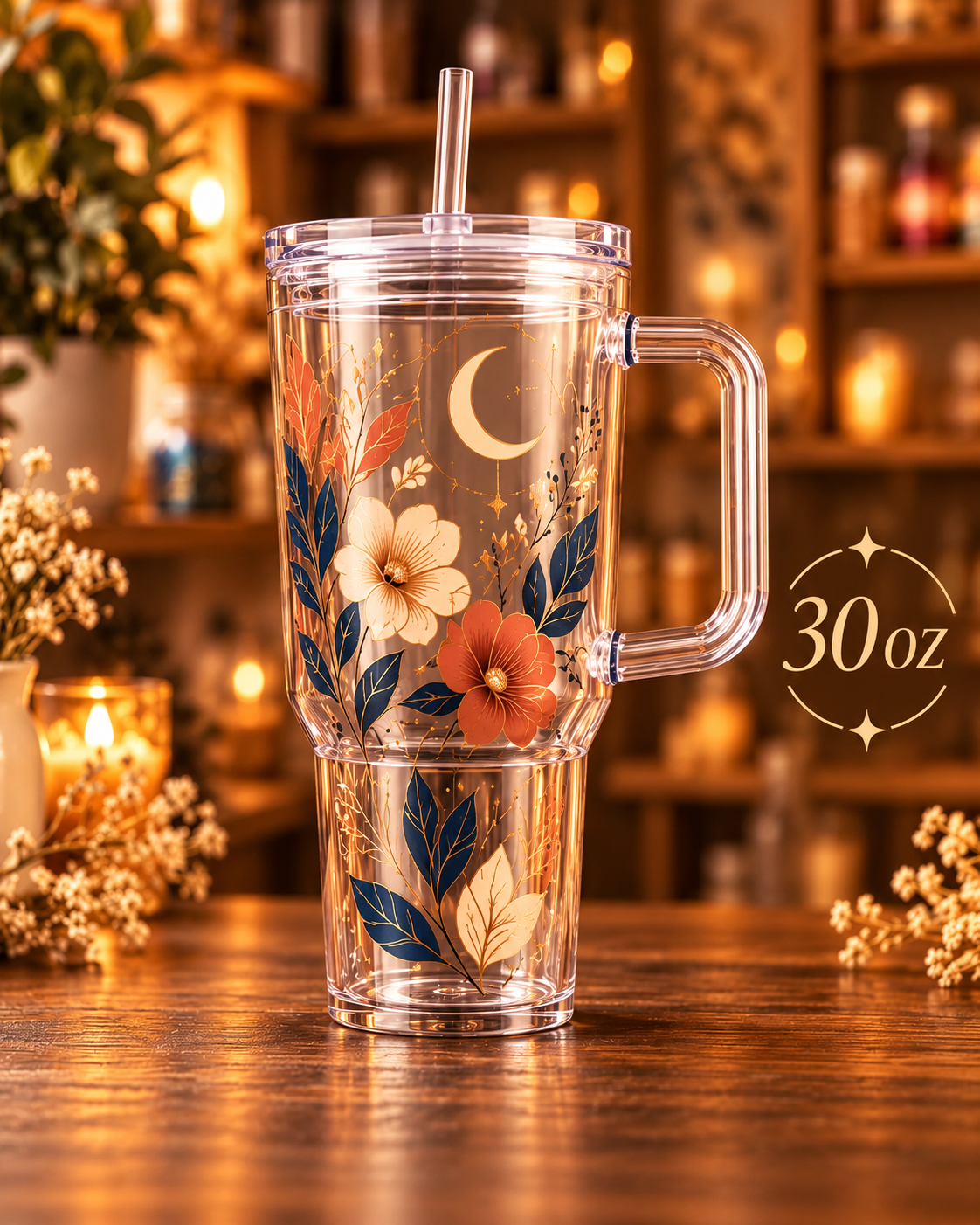 Vaso acrílico personalizado de 30 oz con asa