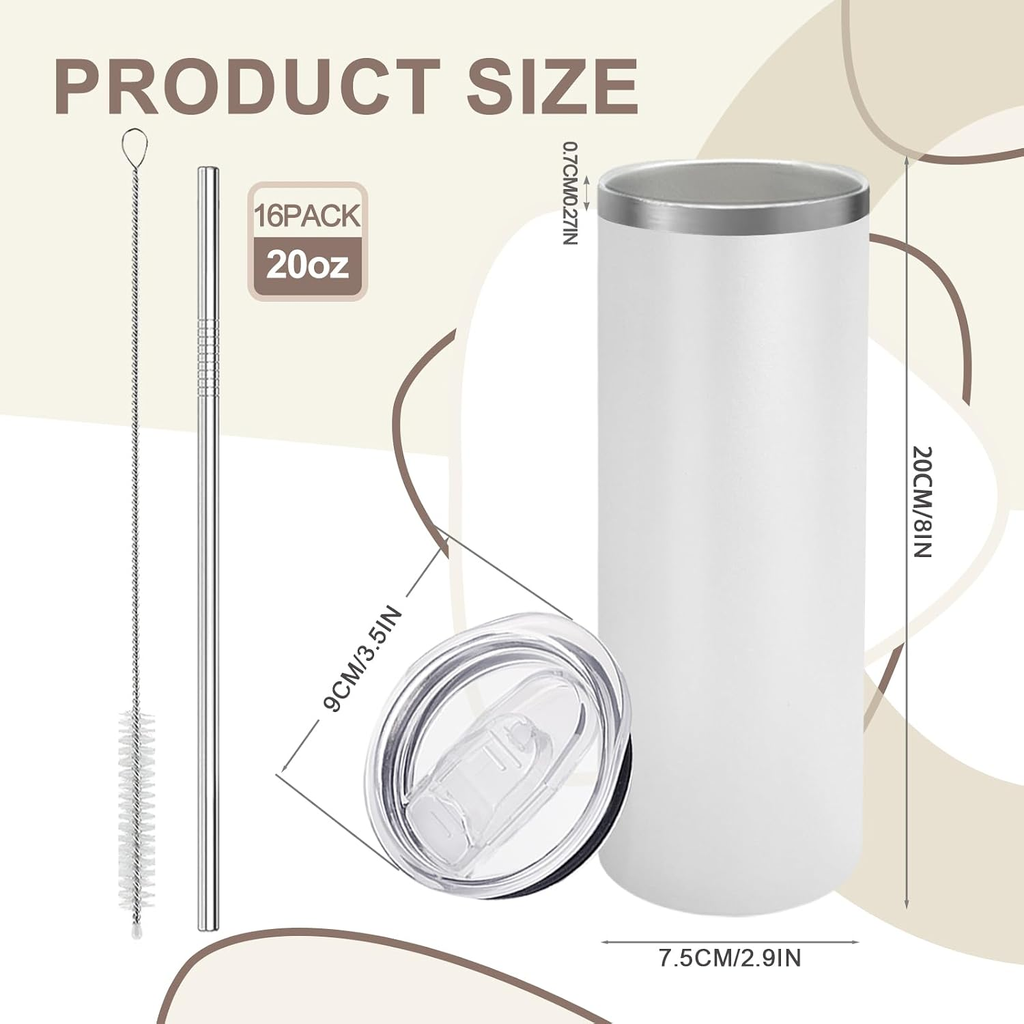 20 oz Stainless Steel Tumbler size and included accessories